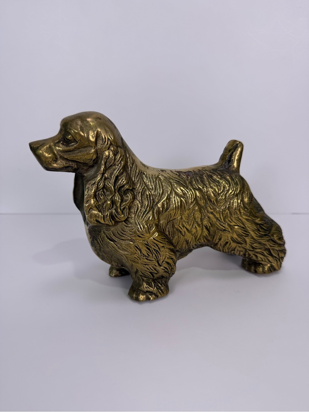Vintage Solid Brass Heavy Large English Cocker Spaniel Dog Sculptute Door Stop